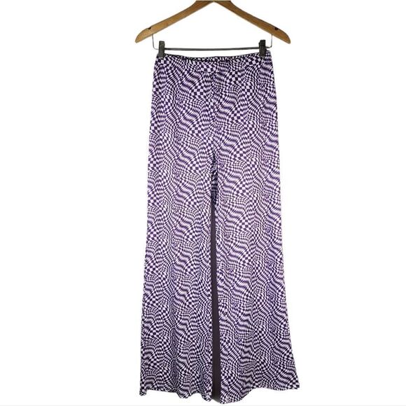 SHEIN Purple Op Art Groovy Bell Bottoms Flared High Waist Pants - Picture 1 of 11